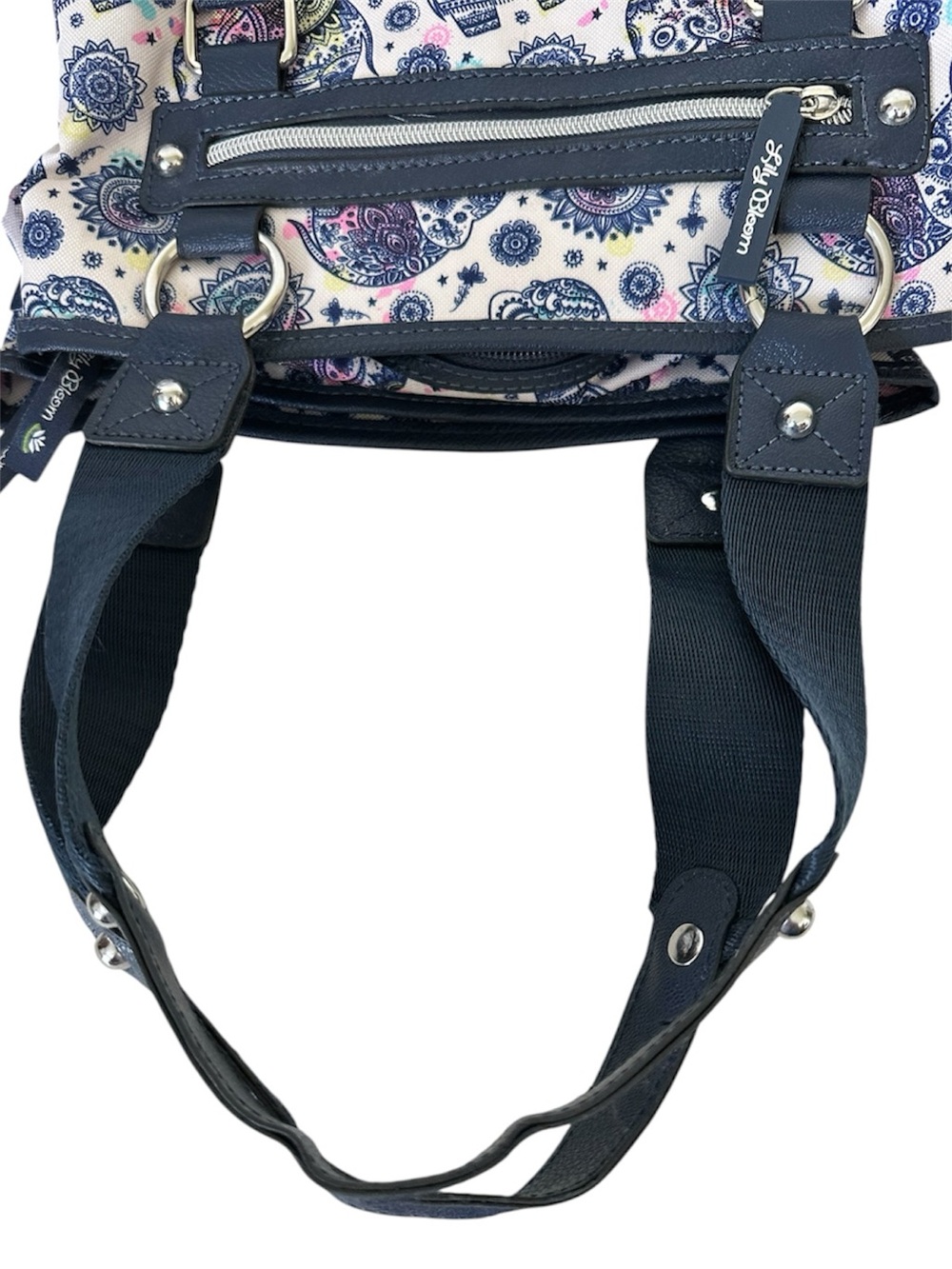 Lily Bloom Maggie Satchel Navy White Mandala Elephant Shoulder Bag - Picture 8 of 9